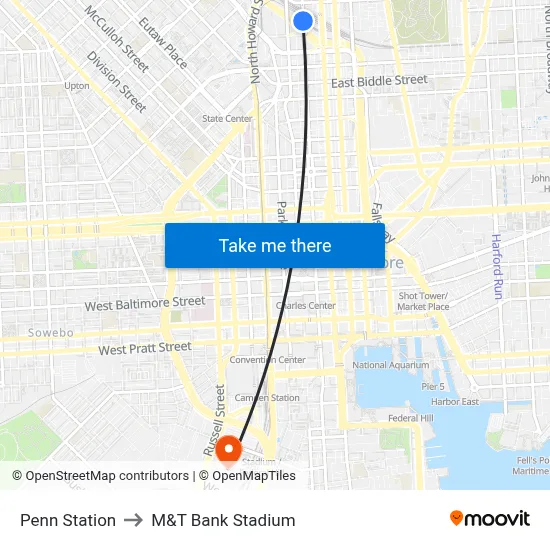 Penn Station to M&T Bank Stadium map