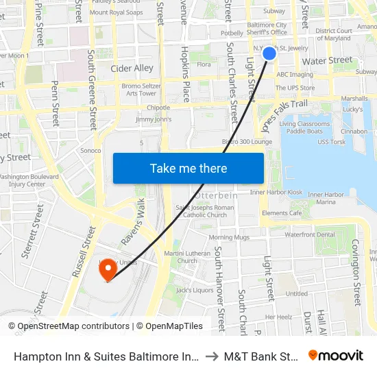 Hampton Inn & Suites Baltimore Inner Harbor, 131 E Redwood St to M&T Bank Stadium map