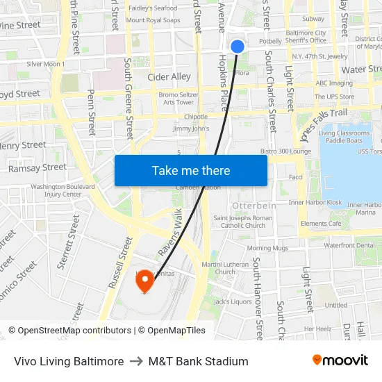 Vivo Living Baltimore to M&T Bank Stadium map