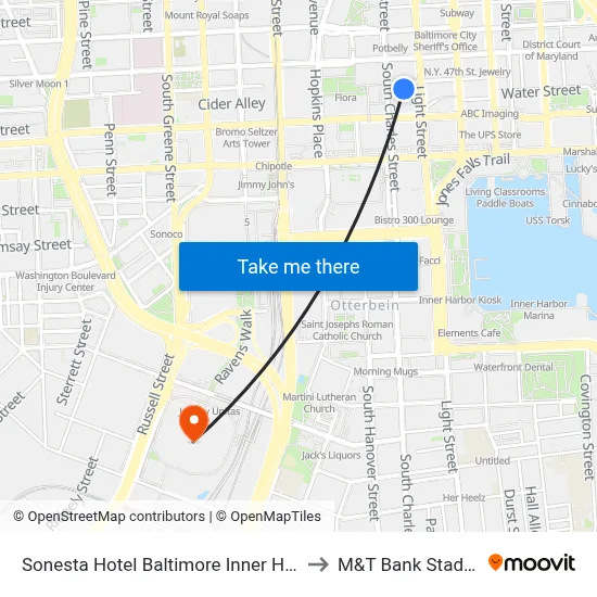 Sonesta Hotel Baltimore Inner Harbor to M&T Bank Stadium map