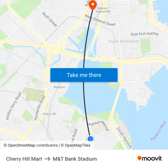 Cherry Hill Mart, 661 Cherry Hill Rd to M&T Bank Stadium map