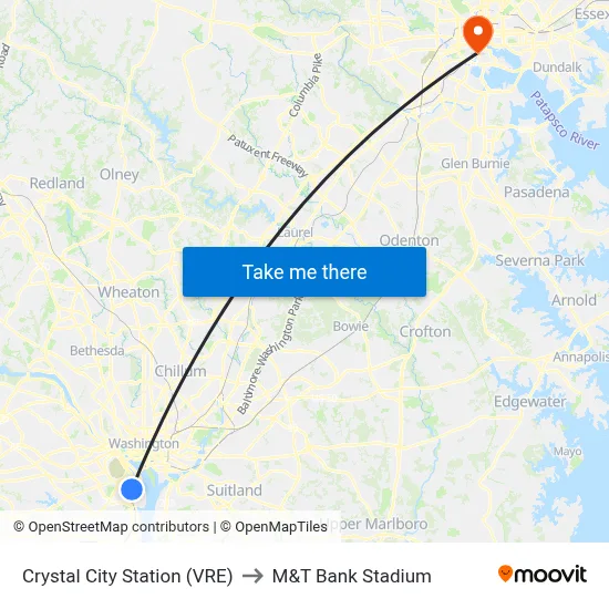 Crystal City Station (VRE) to M&T Bank Stadium map