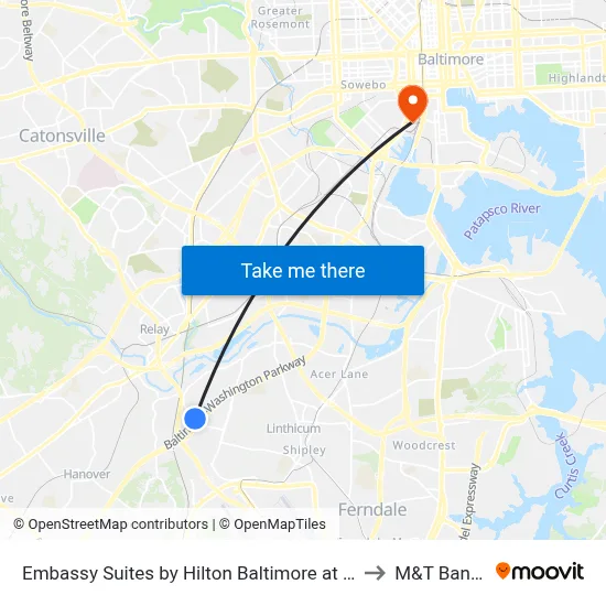 Embassy Suites by Hilton Baltimore at BWI Airport, Linthicum Heights to M&T Bank Stadium map