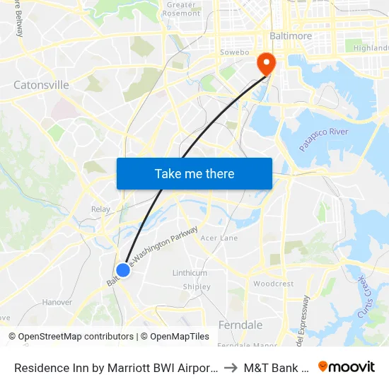 Residence Inn by Marriott BWI Airport, Linthicum Heights to M&T Bank Stadium map