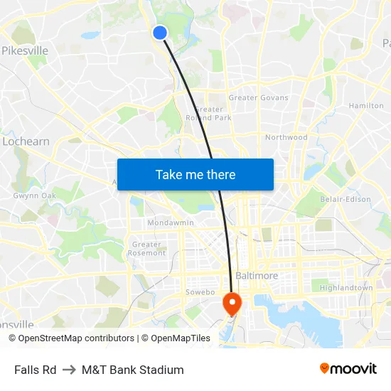 Falls Rd, Baltimore, MD 21209 to M&T Bank Stadium map