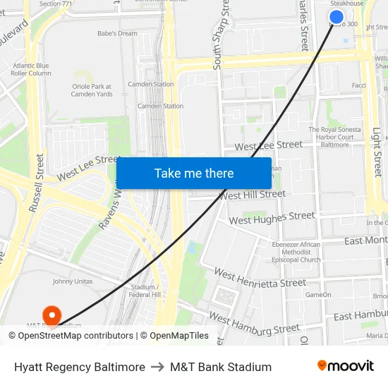 Hyatt Regency Baltimore to M&T Bank Stadium map