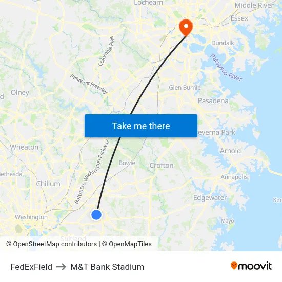 FedExField to M&T Bank Stadium map