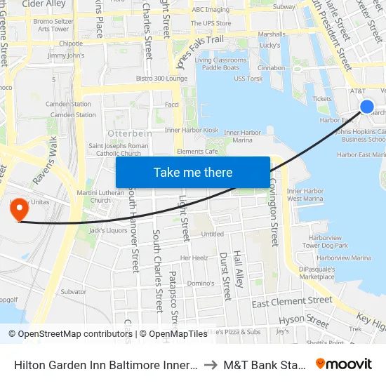 Hilton Garden Inn Baltimore Inner Harbor to M&T Bank Stadium map