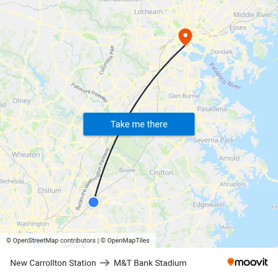 New Carrollton Station to M&T Bank Stadium map