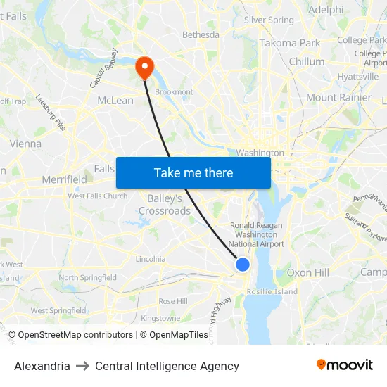 Alexandria to Central Intelligence Agency map