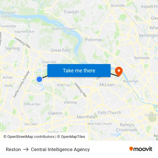 Reston to Central Intelligence Agency map