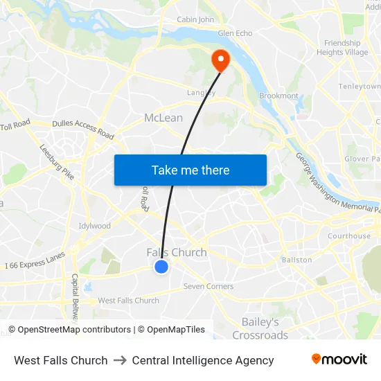 West Falls Church to Central Intelligence Agency map