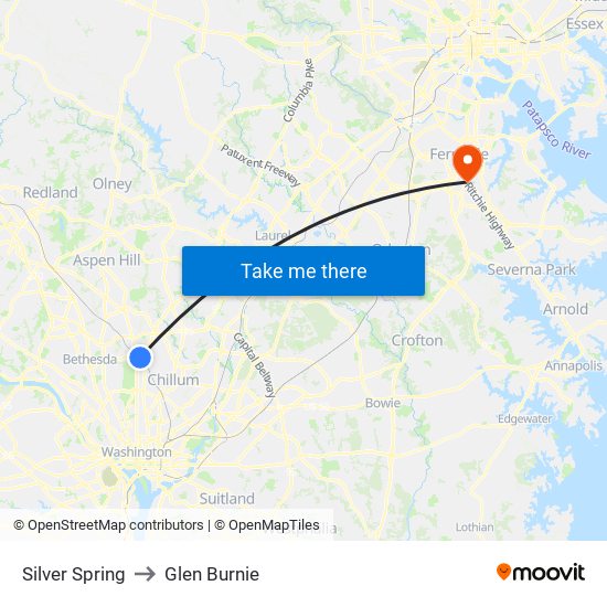 Silver Spring to Glen Burnie map