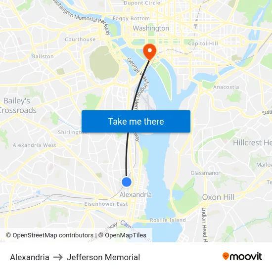 Alexandria to Jefferson Memorial map