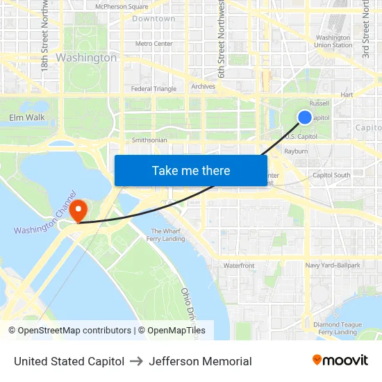 United Stated Capitol to Jefferson Memorial map
