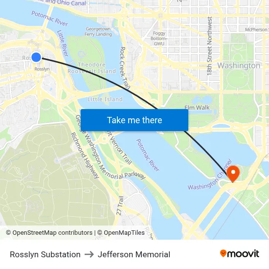 Rosslyn Substation to Jefferson Memorial map