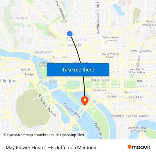 May Flower Hostel to Jefferson Memorial map