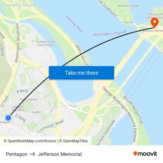 Pentagon to Jefferson Memorial map