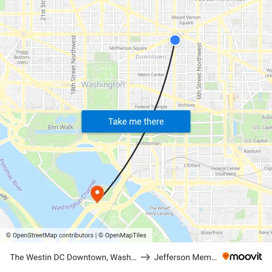 The Westin DC Downtown, Washington to Jefferson Memorial map