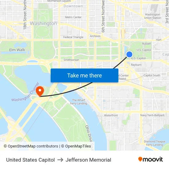 United States Capitol to Jefferson Memorial map
