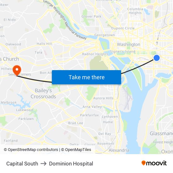 Capital South to Dominion Hospital map