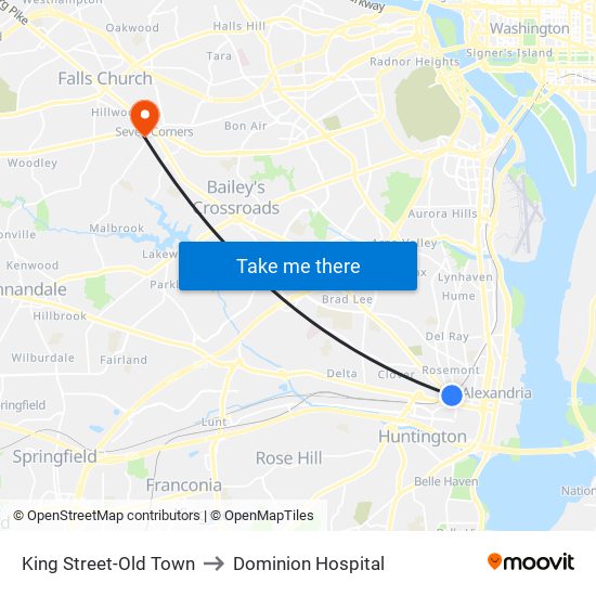 King Street-Old Town to Dominion Hospital map