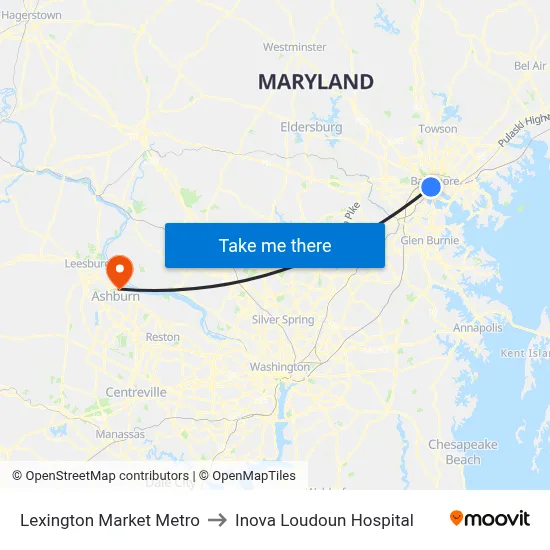 Lexington Market Metro to Inova Loudoun Hospital map
