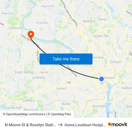 N Moore St & Rosslyn Station to Inova Loudoun Hospital map