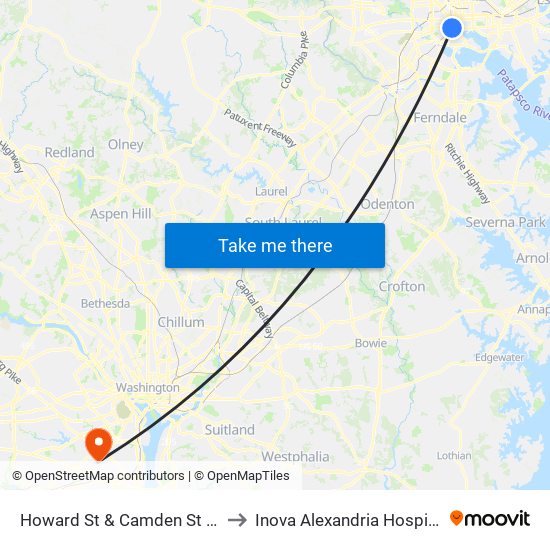 Howard St & Camden St Sb to Inova Alexandria Hospital map