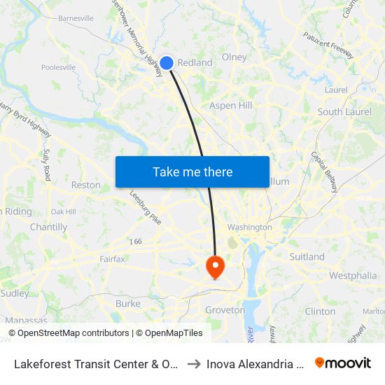 Lakeforest Transit Center & Odendhal Ave to Inova Alexandria Hospital map