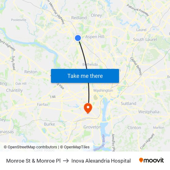 Monroe St & Monroe Pl to Inova Alexandria Hospital map