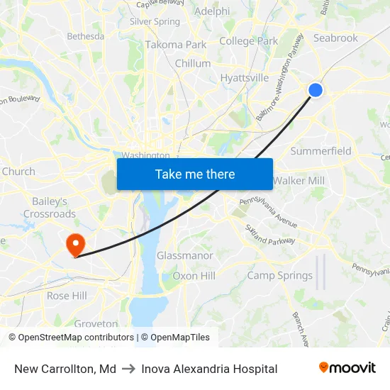 New Carrollton, Md to Inova Alexandria Hospital map