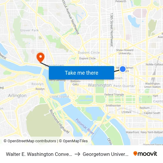 Walter E. Washington Convention Center to Georgetown University Shops map