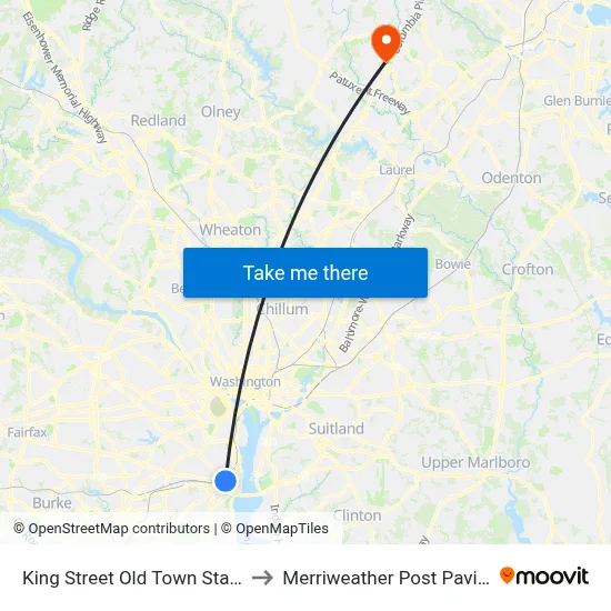 King Street Old Town Station to Merriweather Post Pavilion map