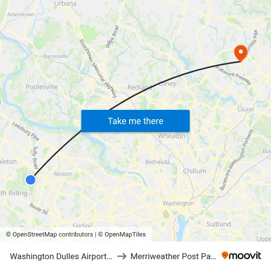 Washington Dulles Airport (IAD) to Merriweather Post Pavilion map