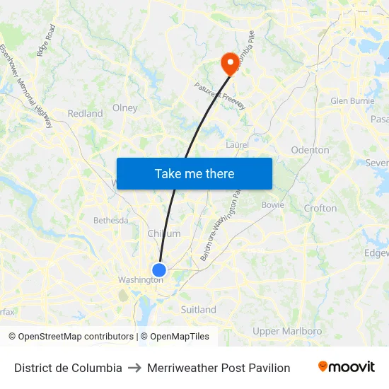 District de Columbia to Merriweather Post Pavilion map