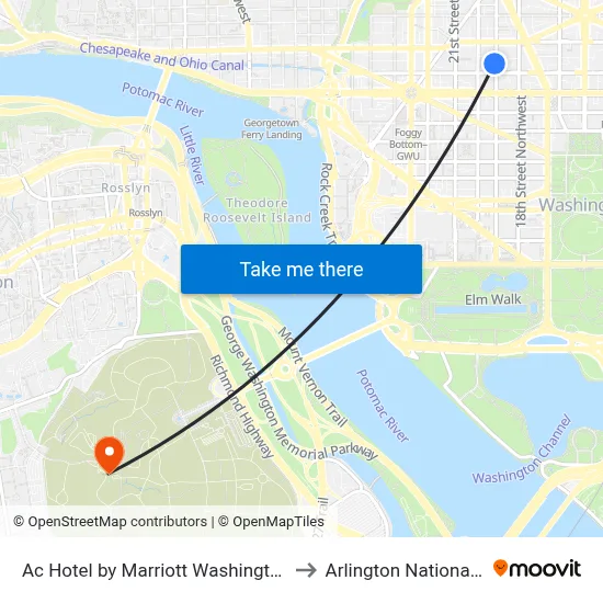 Ac Hotel by Marriott Washington Dc Downtown to Arlington National Cemetery map