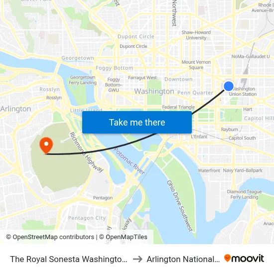 The Royal Sonesta Washington Dc Capitol Hill to Arlington National Cemetery map