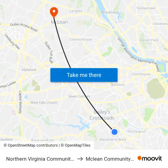 Northern Virginia Community College to Mclean Community Center map