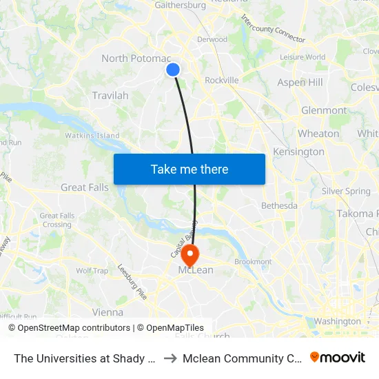 The Universities At Shady Grove to Mclean Community Center map