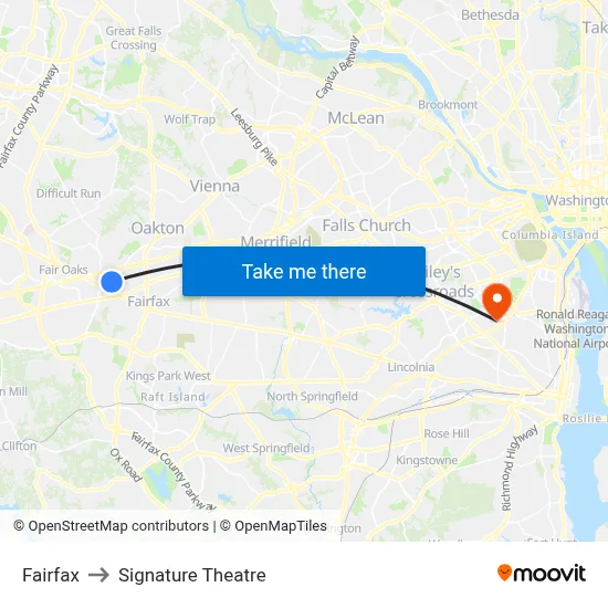 Fairfax to Signature Theatre map