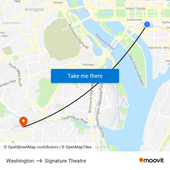 Washington to Signature Theatre map