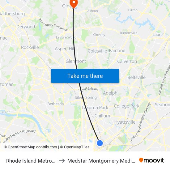 Rhode Island Metro Station to Medstar Montgomery Medical Center map