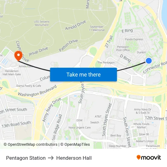 Pentagon Station to Henderson Hall map