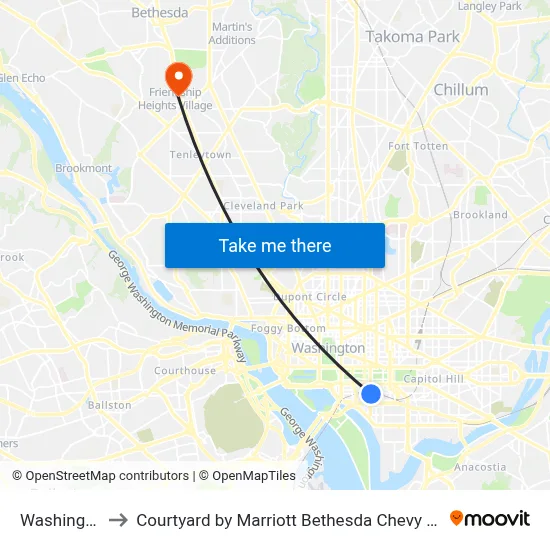 Washington to Courtyard by Marriott Bethesda Chevy Chase map
