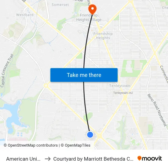 American University to Courtyard by Marriott Bethesda Chevy Chase map