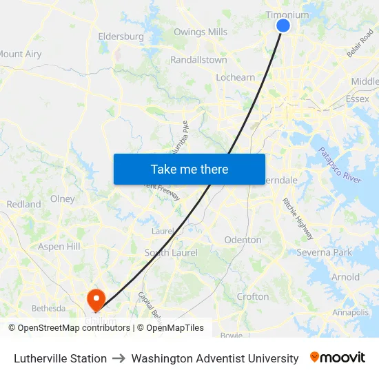 Lutherville Station to Washington Adventist University map