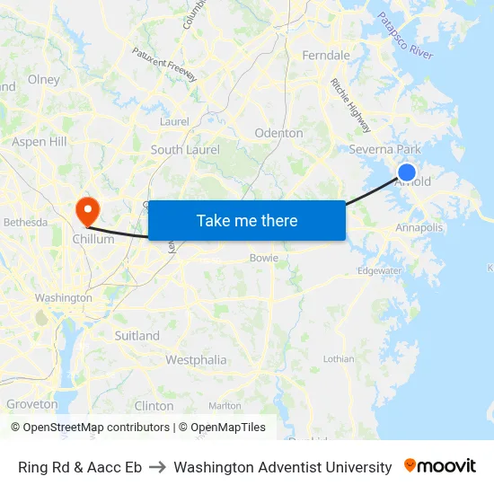 Ring Rd & Aacc Eb to Washington Adventist University map