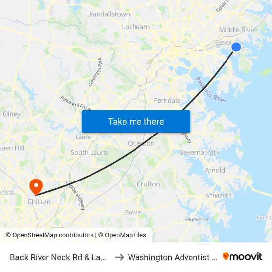 Back River Neck Rd & Lanflair Rd Sb to Washington Adventist University map