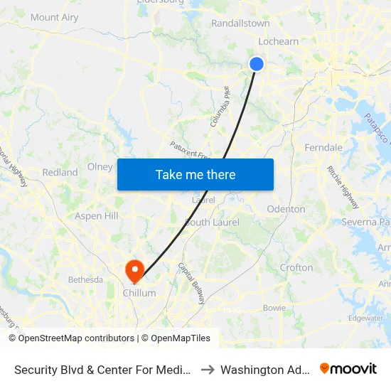 Security Blvd & Center For Medicare And Medicaid Services Eb to Washington Adventist University map